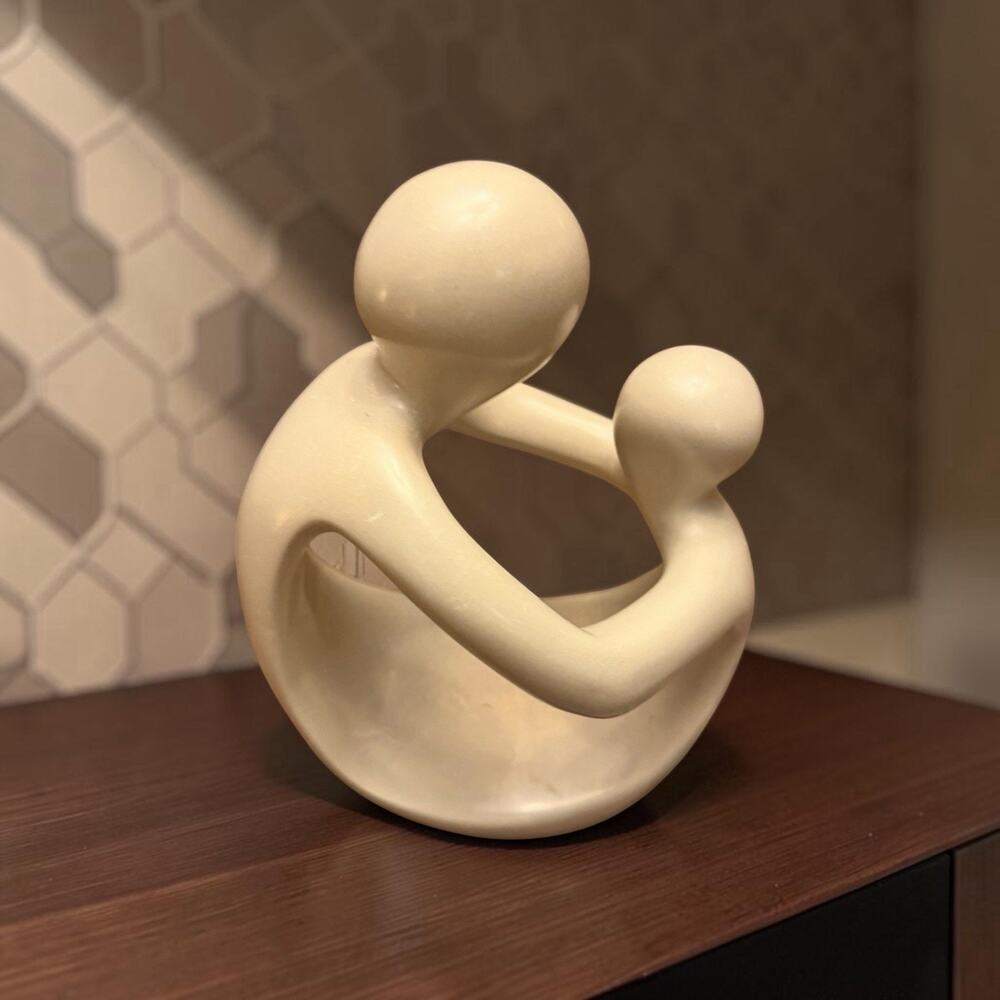 Vintage Abstract Sculpture KENYA Soapstone Mother And Child 8 inch Art 3829/66